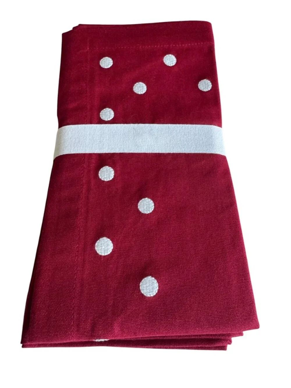 Pottery Barn Polka Dot Embroidered New Set Of Four Red White